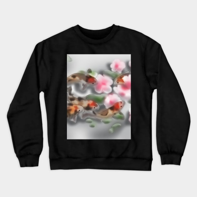 Cherry blossoms and koi carp in grey water Crewneck Sweatshirt by cuisinecat